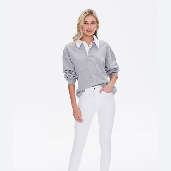 Forever 21 Heathered Rugby Shirt Grey/white - Picture 2 of 9